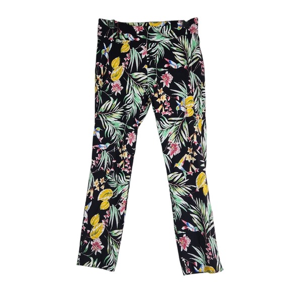 Peck & Peck Pants - Peck & Peck Tropical Print Pants Women’s Size 8 Black Floral Bird Palm Leaf Slim